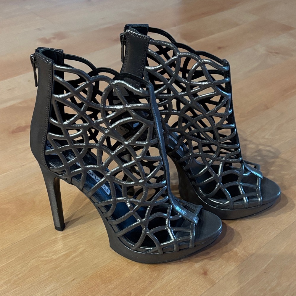 Vera Wang Metallic Gunmetal Cage High-Heel Sandals - Picture 3 of 6